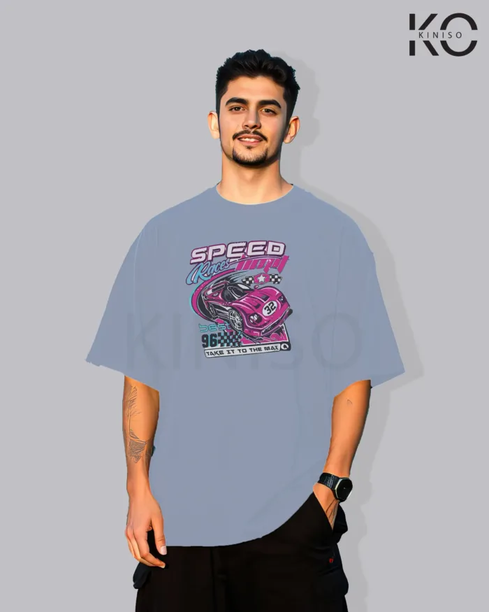 Image of Sky Blue color drop shoulder t-shirt with Best Speed Race Print for men at reasonable price